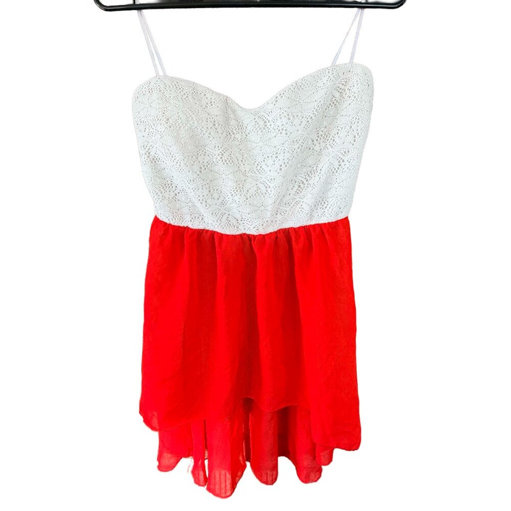 deb Y2K White Lace Red Chiffon Babydoll Cami Dress 2000s Vintage Size Large